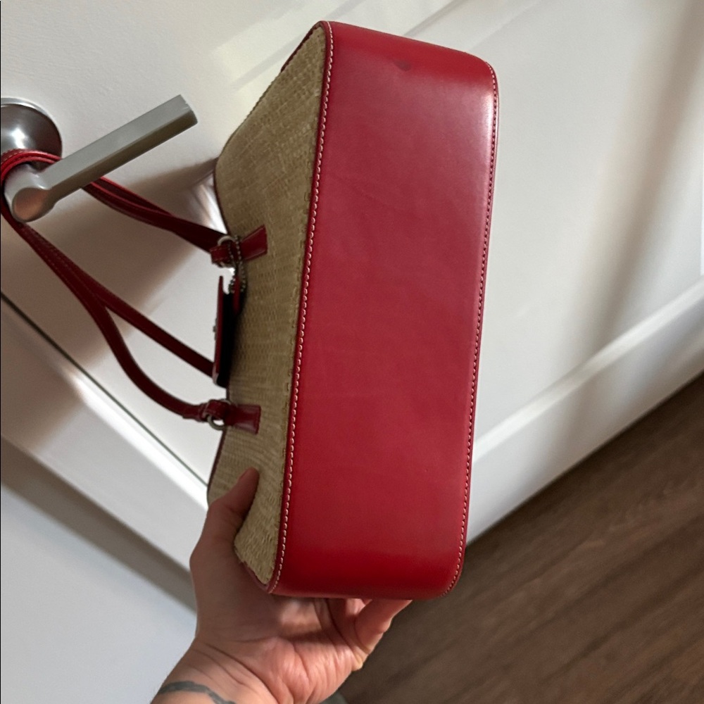 Coach Straw Tote with Red Leather Trim - Picture 7 of 9